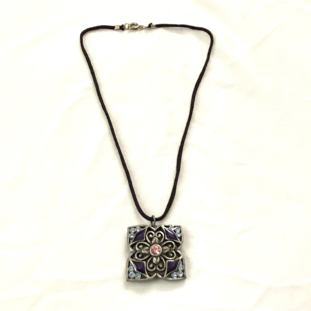 Antioch Pendant Metal Locket Necklace and Purple Velour Bookmark